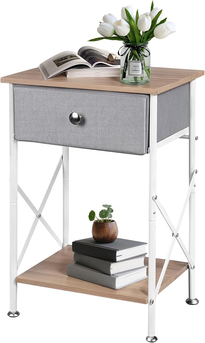 VECELO Night Stand, Nightstand, Small End Table for Small Spaces, Wood Side Table for Living Room, Bedside Table with Drawer for Bedroom, Easy Assembly, Light Brown