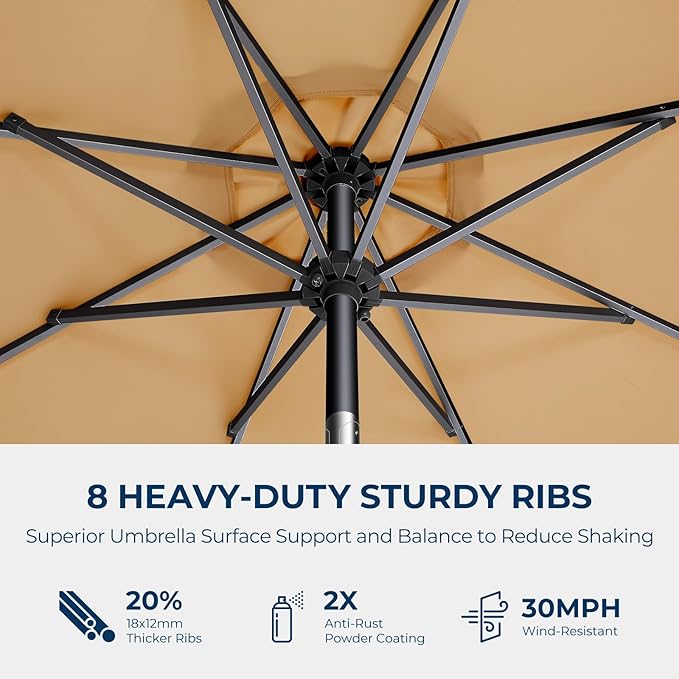 HOMSHADE Outdoor Patio Umbrella - Market Table Pool Deck Umbrella with Push Button Tilt, Crank, UPF50+ UV Protection and Sturdy Ribs, 3-Year Fade Resistance, 220GSM Solution-Dyed Fabric (No base)