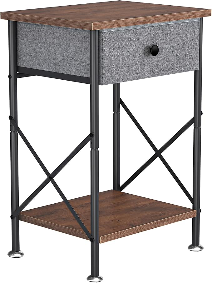 VECELO Modern Versatile Nightstands X-Design Side End Table Night Stand Storage Shelf with Bin Drawer for Living Room Bedroom, Set of 2 (Brown)