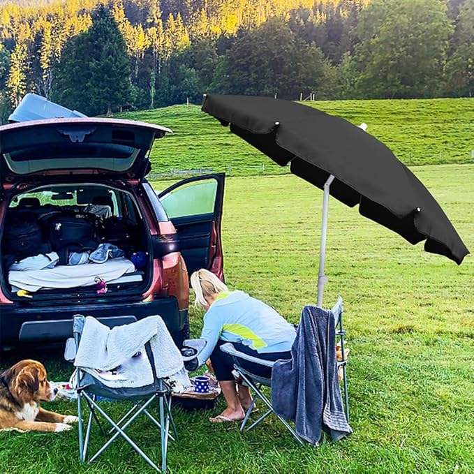 AMMSUN 6FT Portable Outdoor Picnic Beach Umbrella with Tilt Function, Black