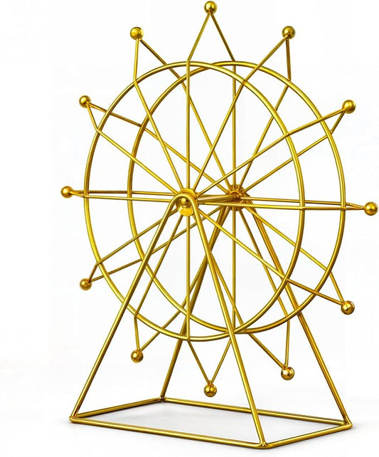 Ferris Wheel Bookshelf Decor – Gold Decor Modern Gift - Shelf Decor Accents Ornament - House Decorations Living Room - Fireplace Decor or Desk Decor - Entryway Decor. (Art Deco)