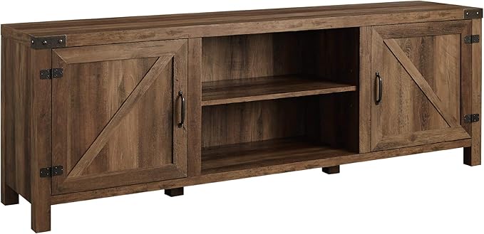 Walker Edison Georgetown Modern Farmhouse Double Barn Door TV Stand for TVs up to 80 Inches, 70 Inch, Rustic Oak, Without Fireplace, 15.75 x 70 x 24 inches