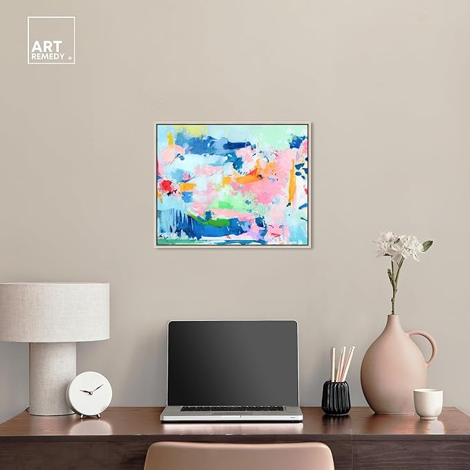 Art Remedy Peaceful Haven Canvas Bright Colorful Abstract Wall Art, Silver Frame, 20" x 16"