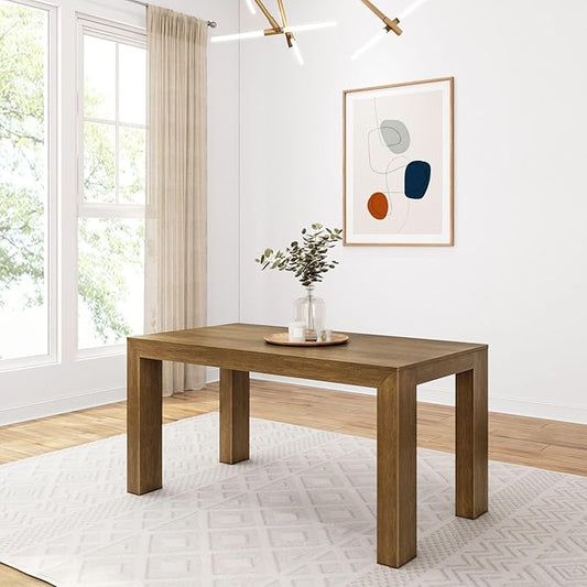 Plank+Beam 60 Inch Dining Table, Solid Wood Kitchen Table, Large Wooden Rectangular Dinner Table for Dining Room, Home Office, Living Room Furniture, Easy Assembly, Pecan Wirebrush