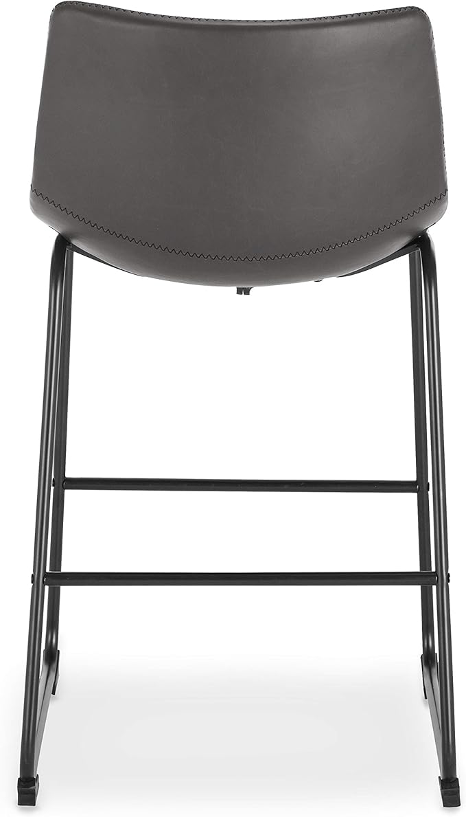 POLY & BARK Brinley Counter Stool Set of 3 – Modern Armless Counter-Height Stools with Gently Curved Backrest and Wood Legs – Gray – Faux Leather Seating for Kitchen Island or Breakfast Bar