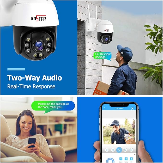 ENSTER 4K Outdoor Compatible Onvif - 4LED Smart Night Vision, AI Human/Vehicle Detection, IP66 Metal Housing