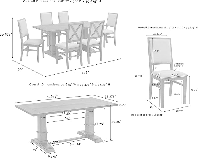 Crosley Furniture Joanna 7-Piece Modern Farmhouse Dining Table Set for 6 with Upholstered Chairs, Rustic Brown/Creme