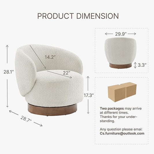 Swivel Accent Chair Round Barrel Armchair Upholstered Performance Fabric for Living Room Bedroom Waitingroom,2 Box,Cream