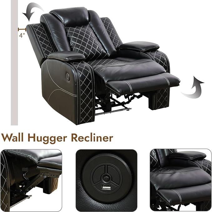 Living Room Furniture Set, Power Sectional Recliner Sofa and Chair Set with LED Light, Air Leather Electric Reclining Sofa with 5 Recliner Seats/Cup Holders/USB Port/Storage Console for Living Room