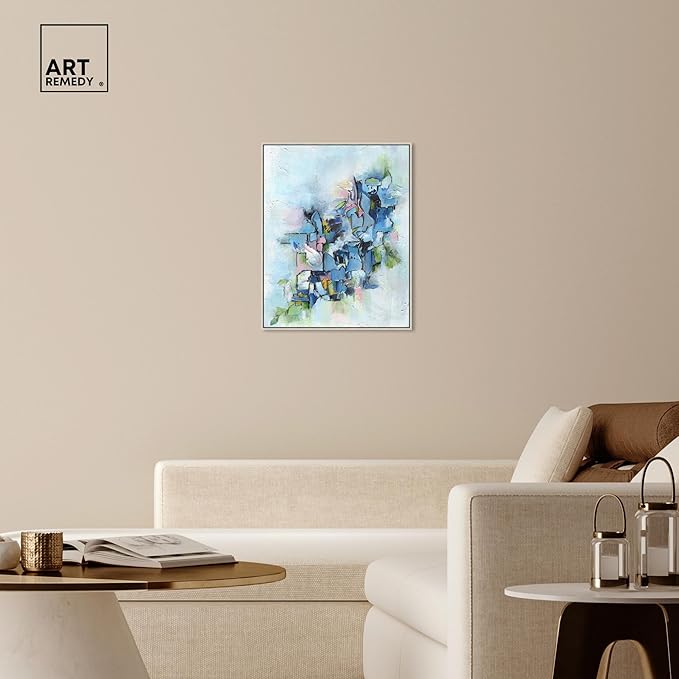 Art Remedy Poesy Canvas Modern Blue Abstract Wall Art, Silver Frame, 24" x 30"