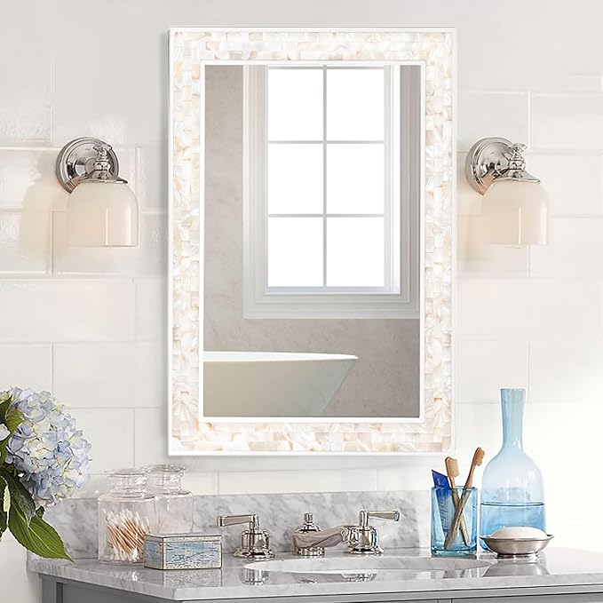 White Bathroom Mirrors for Wall, 20x28 Inch Rectangle Mirrors with Tempered Glass for Bathroom Bedroom or Living Room Wall Decor (Horizontal/Vertical Hanging)