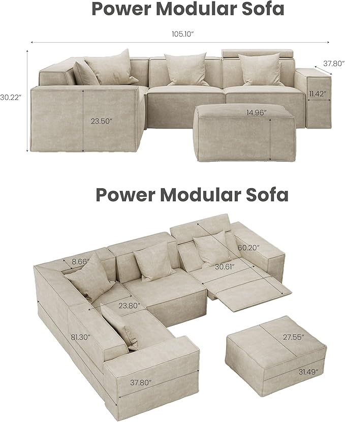 105" Power Sofa L-Shaped Couch,Modular Sectional Couches for Living Room,Modern Large Sofa with Recliners,Comfy Velvet Cloud Couch with Deep Seat with 1 Ottoman,Pet Friendly for Home Office(Green)