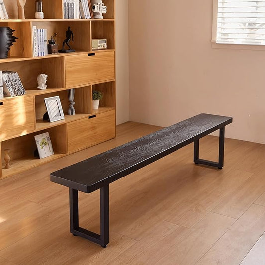 70in Black Solid Wood Dining Bench - Sturdy Metal Legs & Rounded Safety Corners | Modern Indoor Kitchen Bench for Dining Room & Entryway