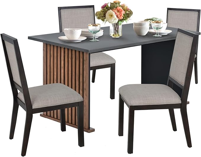 COLAMY 63 Inch Rectangular Kitchen Dining Table for 4, Modern Rectangular Farmhouse Dining Table and Comfy Dining Chairs for Kitchen, Dining Room, Living Room, Restaurant, Grey/Brown