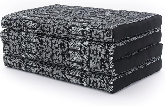 Leewadee Trifold Mattress Standard – Comfortable Thai Massage Pad, Foldable Floor Mattress Filled with Kapok, Perfect to Use as a Sleeping Mat 79 x 28 inches, Black