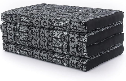 Leewadee Trifold Mattress Standard – Comfortable Thai Massage Pad, Foldable Floor Mattress Filled with Kapok, Perfect to Use as a Sleeping Mat 79 x 28 inches, Black