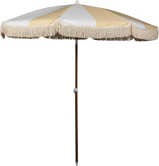 BEACH STATE Summerland 6.5 Feet Beach Umbrella with Fringe - Patio Umbrella - Outdoor Umbrella - UV50+ Sun Protection