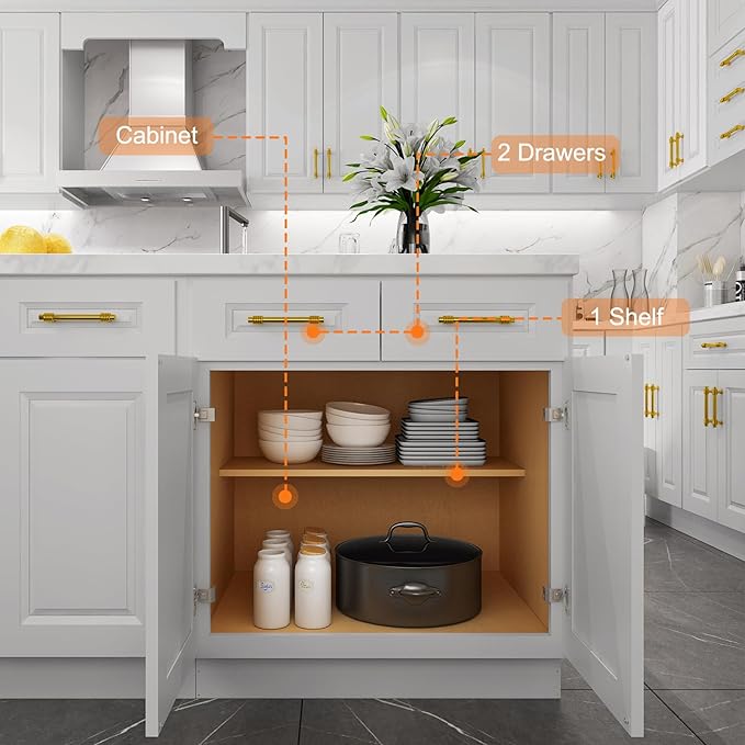 LOVMOR Kitchen Base Cabinets, Sideboard Storage Cabinet, Entryway Cabinet with 2-Drawers & Adjustable Shelf, 42" W X 24" D X 34-1/2"H (Light Gray)