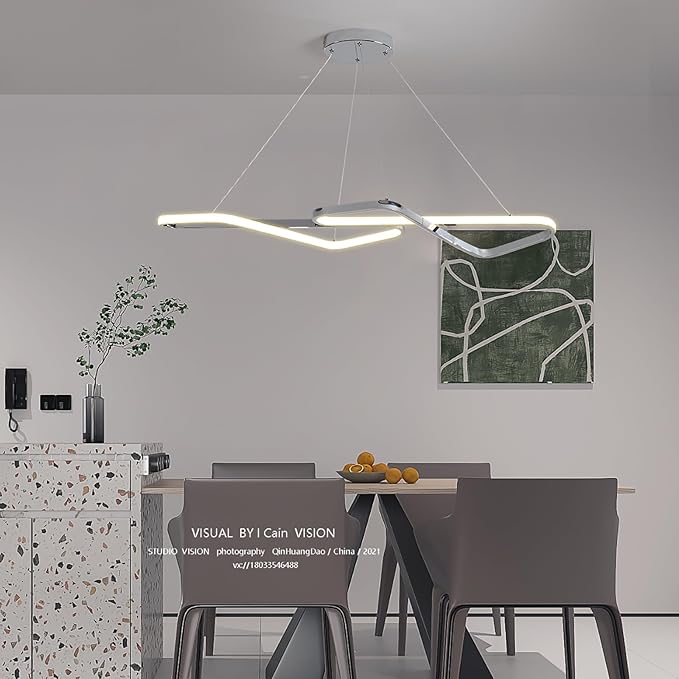 33 in Dimmable Modern LED Chandeliers for Dining Room - Adjustable Height Pendant Light Fixture Over Table, Contemporary Silver Chandelier Light Fixture (Chrome 33")