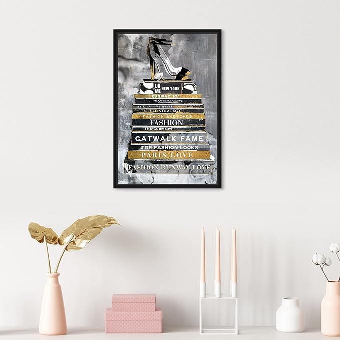 The Oliver Gal Artist Co. Fashion and Glam Wall Art Framed Canvas Prints 'Fashion Thoughts Noir Classic' Shoes