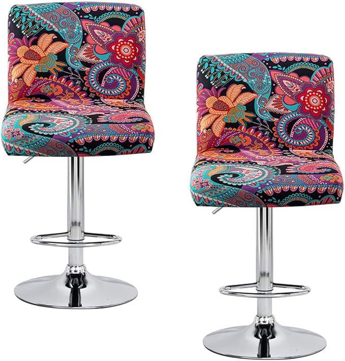 Levoberg Bar Stools Cover Set of 2 Printed Armless Swivel Barstools Slipcovers with Backs Stretch Square Counter Height Bar Stools Covers Mid Low Back Chair Cover for Kitchen Dining Room Bar #6