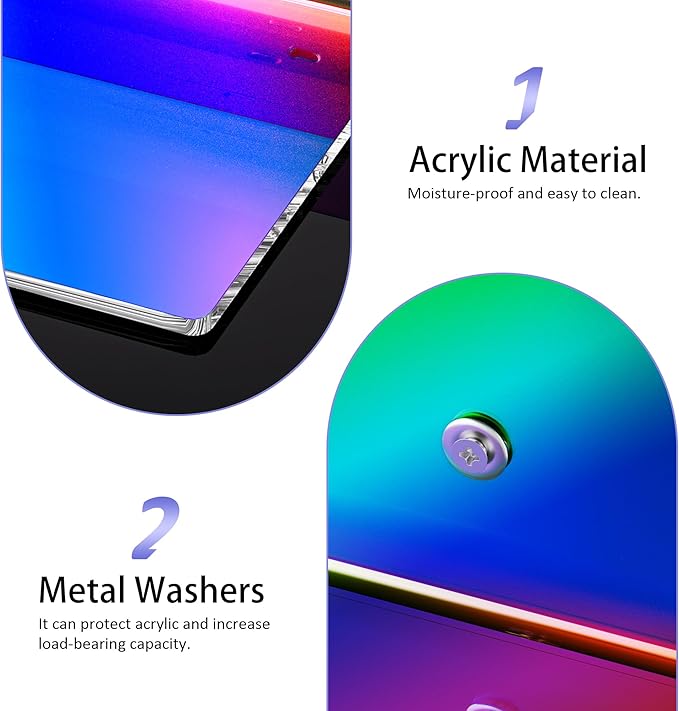 9 Inches Iridescent Floating Shelves Acrylic, White Wall Shelves for Living Room Décor, Bedroom, Bathroom, Kitchen, Dining Room, Brand Store, Retails, Gaming Room, 2 Pack