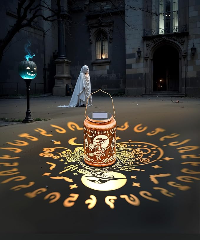 Solar Lanterns Outdoor Waterproof Decorative Garden Solar Lights Outdoor,Hanging Hollow Out Metal Ornaments Decor for Outside Lawn,Patio,Balcony,Yard Unique Gifts for Women Gothic Witchy Spooky Skull