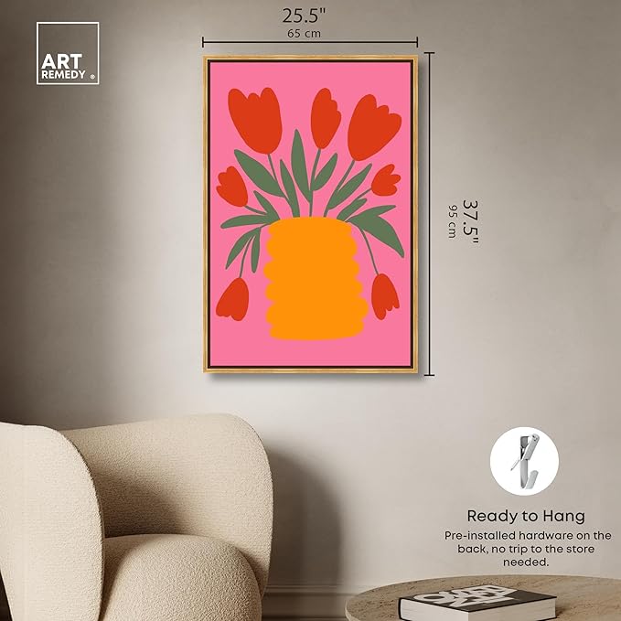 Art Remedy Bright Romantic Tulips Canvas Boho Colorful Wall Art, Gold Frame, 24" x 36"