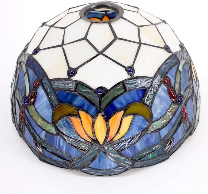 WERFACTORY Tiffany Floor Lamp Blue Lotus Flower Stained Glass Light 12X12X71 Inches Pole Torchiere Standing Corner Torch Uplight Decor Bedroom Living Room Home Office S220 Series