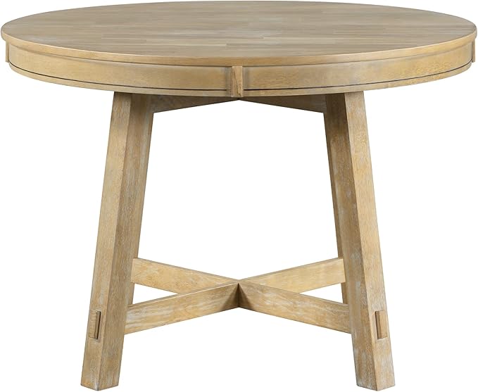 Ball & Cast Farmhouse Extendable Dining Table for 4-6, 42"-58" Extendable Kitchen-Table with a 16" Leaf, Round Ellipse Retro Wood Dining Room-Table w/Removable Leaves,Space Saving, Natural