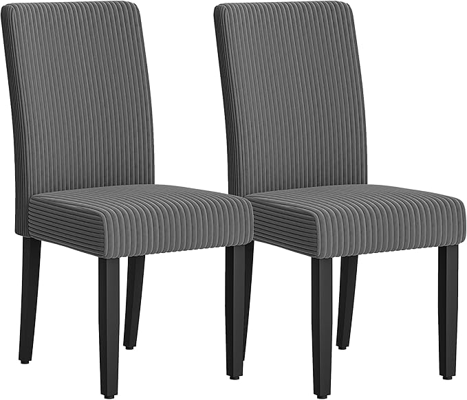 Furmax Ergonomic Dining Chairs Set of 2, Upholstered Fabric Dinning Room Chairs, Velvet Kitchen Chairs with Adjustable Wood Legs for Kitchen Living Room (Velvet Grey, 2)