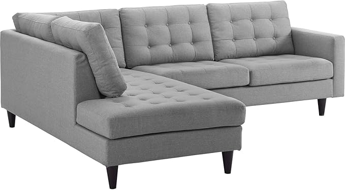 Modway EEI-2798-LGR Empress Mid-Century Modern Upholstered Fabric Left-Facing Sectional Sofa in Light Gray