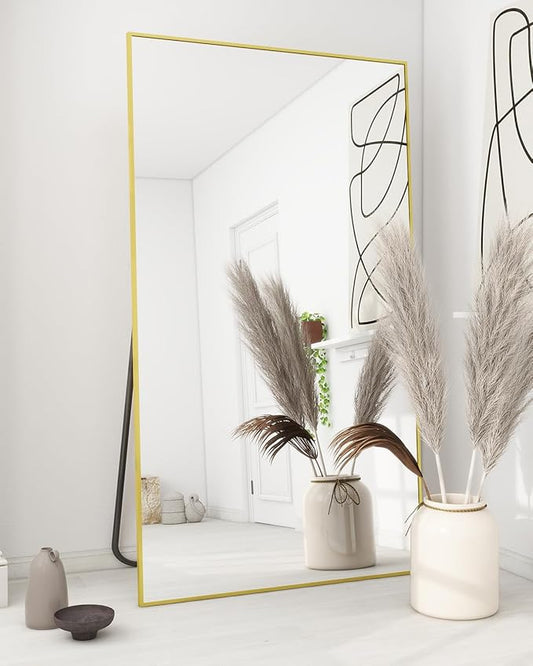 Koonmi 76"x34" Floor Mirror Full Length, Bedroom Floor Body Mirror with Stand, Large Gold Mirror, Leaning, Standing or Hanging Horizontally/Vertically