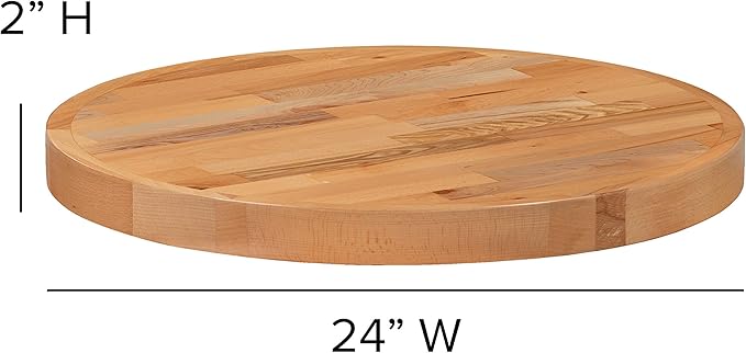 Flash Furniture Mayfair 24" Round Butcher Block Style UV Treated Table Top for Restaurant, Bar, or Kitchen