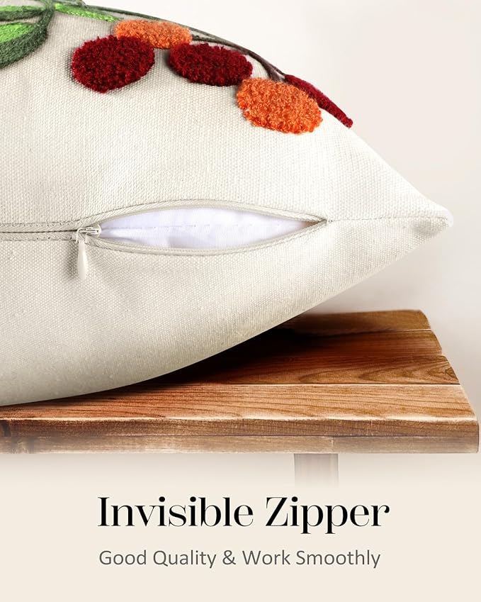 Embroidered Throw Pillow Cover - 18x18 Decorative Pillow Cover with Zipper Aesthetic Cute Design Boho Spring Summer Throw Pillowcase for Living Room Couch Sofa Bed, Tree Bird