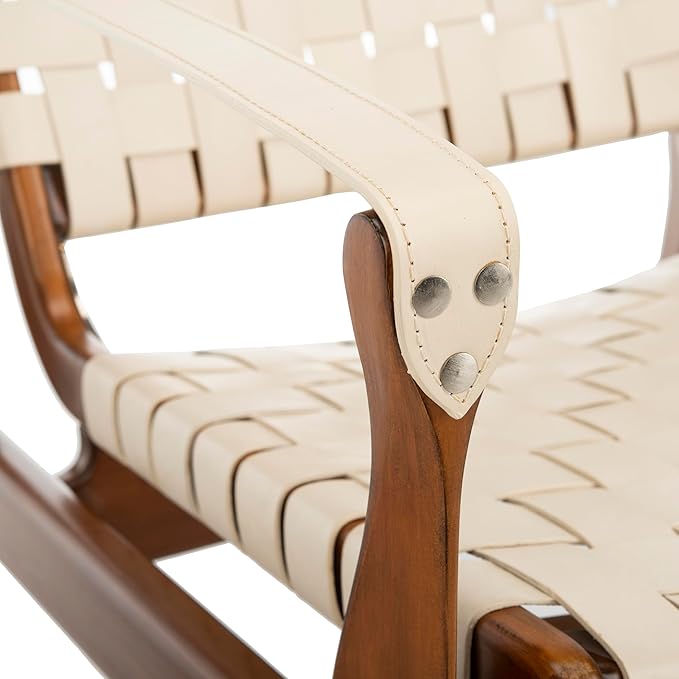 Safavieh Couture Collection Dilan White and Light Brown Leather Safari Chair