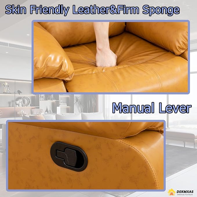 Modern Recliner Chair Bonded Leather Upholstered Reclining Chair Living Room Furniture Manual Accent Recliner Single Chair with Overstuffed Arm & Back for Home/Office/Rv Car (Ginger, Chair)