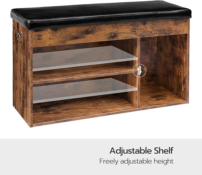 HOOBRO Storage Bench with Cushion, Shoe Bench with Lift Top Storage, Wooden Shoe Cabinet Bench with Hidden Storage, 12.4 x 32.3 x 18.3 Inches, for Entryway, Bedroom, Rustic Brown and Black BF40HX01
