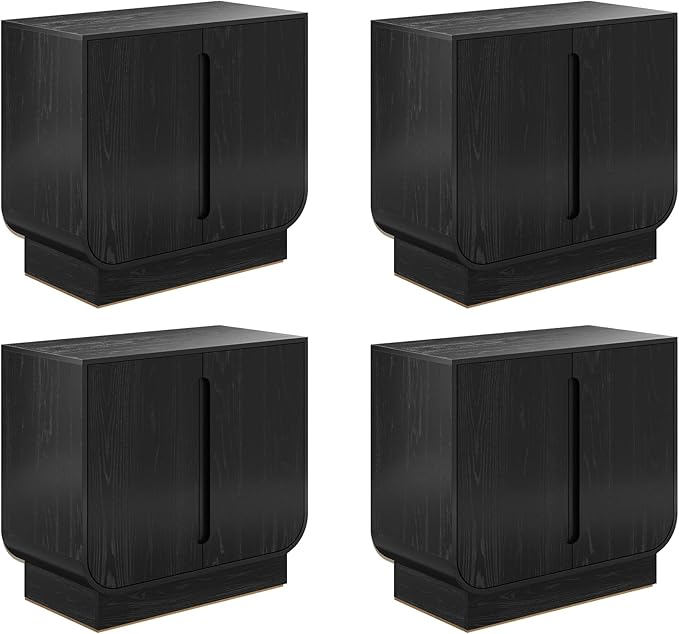 Nathan James Joey Mid Century Modern Storage Cabinet, Arched Accent Cabinet with Rounded Bottom Edges and Integrated Door Pull Cutouts, Black Oak Set of 4
