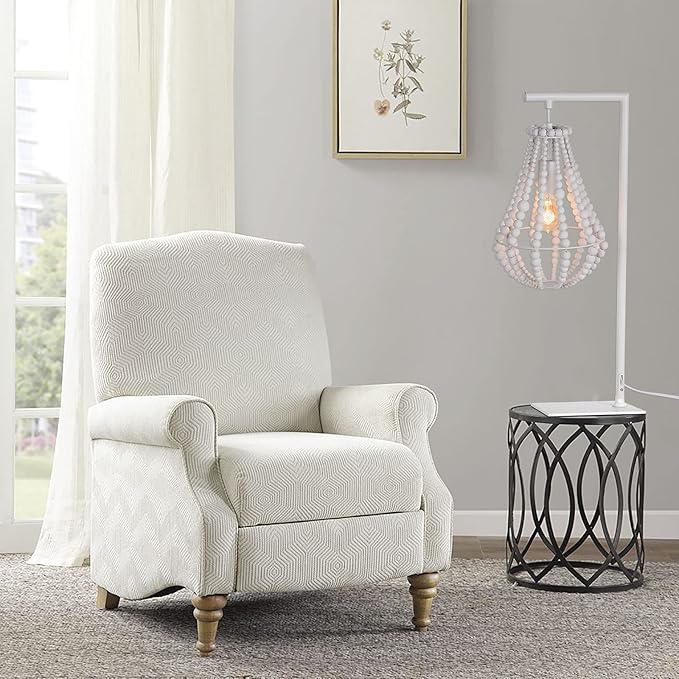 Boho Table Lamp for Bedroom, Wood Beaded Bedside Lamp, 1-Light, Farmhouse Desk Lamp, White Standing Lamp, Plug in Night Light for Night Table, Living Room