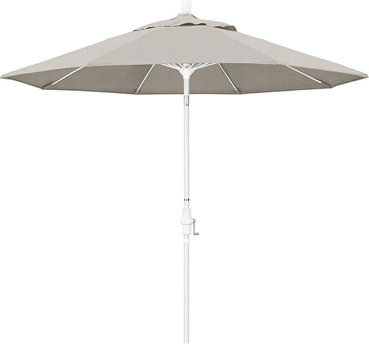 California Umbrella 9' Round Aluminum Pole Fiberglass Rib Patio Umbrella, Crank Lift, Collar Tilt, White Finish, Woven Granite Olefin