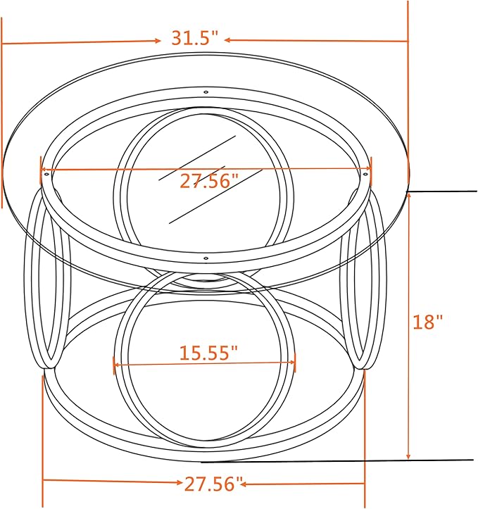 32" Tempered Glass Round Coffee Table Modern Gold Frame Ring Base Single-Layer Circle Living Room Center Tables