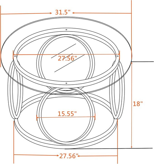 32" Tempered Glass Round Coffee Table Modern Gold Frame Ring Base Single-Layer Circle Living Room Center Tables