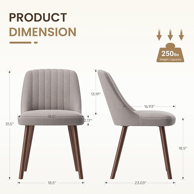 Upholstered Dining Chairs Set of 2, Modern Fabric Kitchen Chairs with Back, Wood Legs for Kitchen Dining Room Restaurant, Taupe