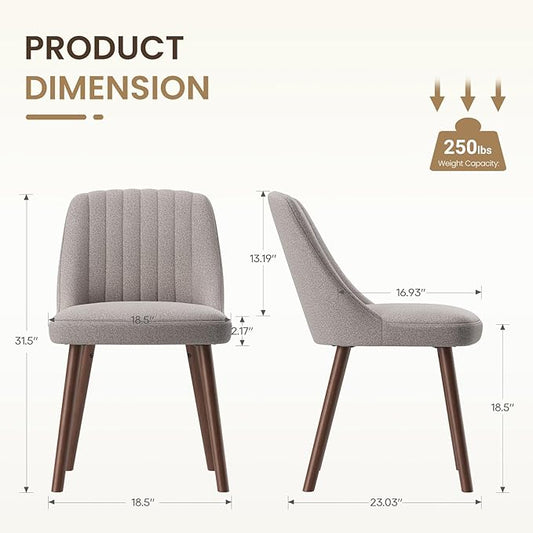 Upholstered Dining Chairs Set of 2, Modern Fabric Kitchen Chairs with Back, Wood Legs for Kitchen Dining Room Restaurant, Taupe