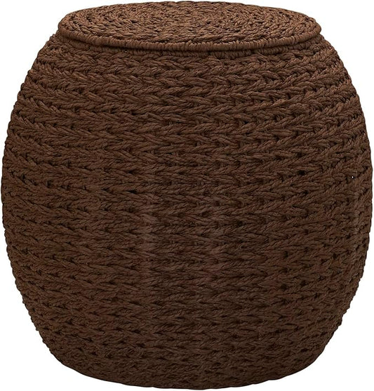 Household Essentials Handwoven Paper Rope Barrel Wicker Storage Basket Side Table, Brown