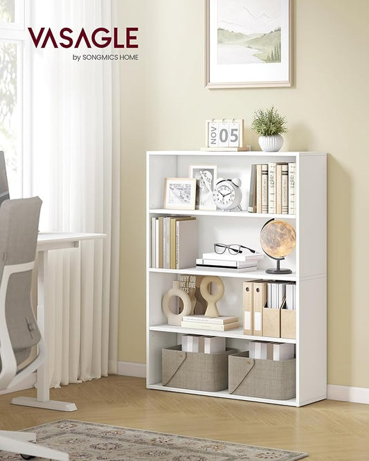 VASAGLE Custos Collection - Bookshelf, 4-Tier Bookcase, Book Shelf, Open Storage Shelf, 9.4 x 31.5 x 42.5 Inches, for Living Room, Home Office, Dining Room, Cloud White ULBC174W01
