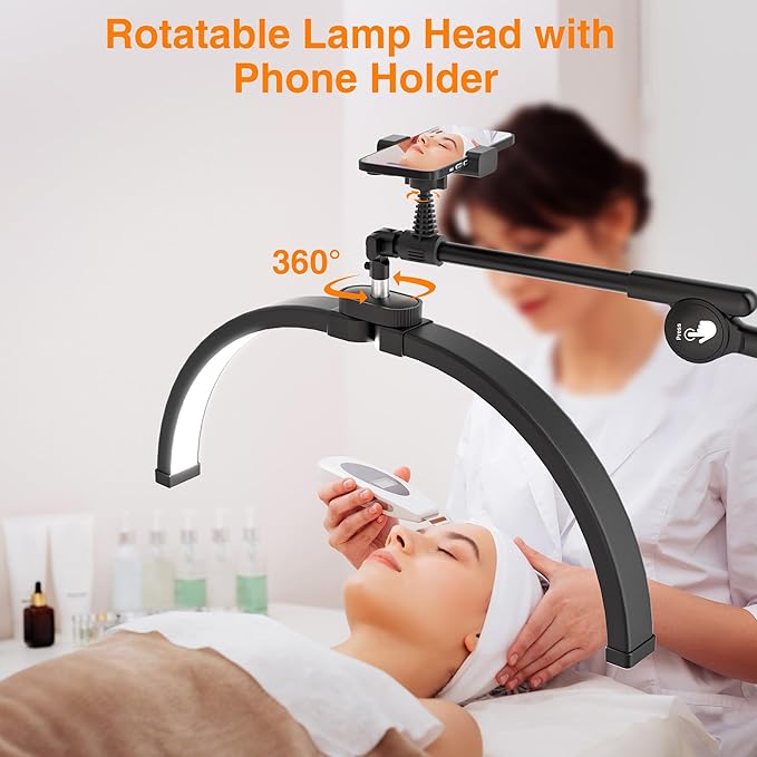 CHICLUX Lash Lights for Eyelash Tech, Foldable Floor Lash Lamp for Eyelash Extensions, Dimmable LED Half Moon Lash Light with Phone Holder and Wheeled Base, Esthetician Light for Eyelash, Tattoo