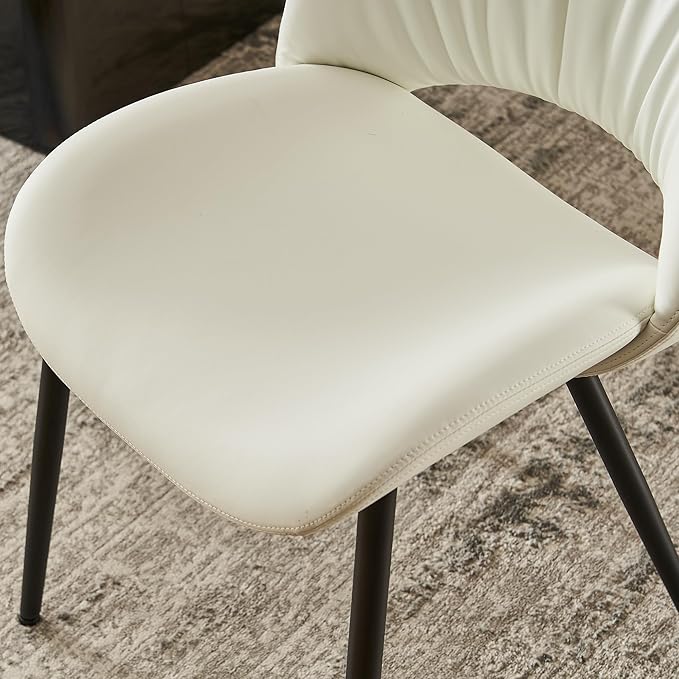 Rowill White Dining Chairs Set of 2, Upholstered Dining Room Chairs with Hollow Back, Faux Leather Kitchen Chairs for Dining, Mid Century Modern Dining Chair with Curved Seat