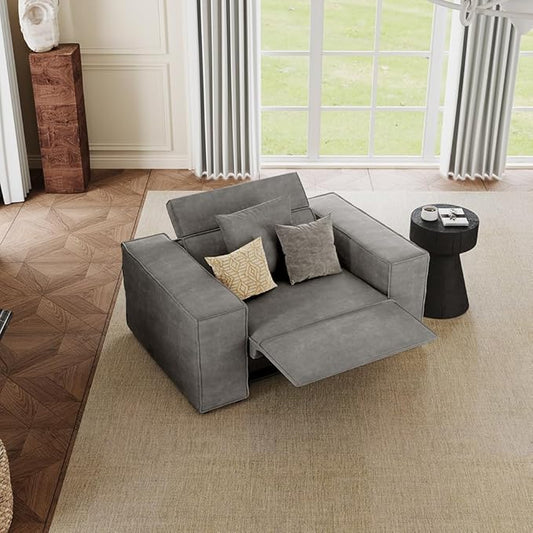 53" Power Reclining Chair, Modern Recliner Sofa for Living Room or Bedroom, Performance Fabric Seats with Pillows, Mid Century Modern Chair, Pet Friendly, Dark Grey